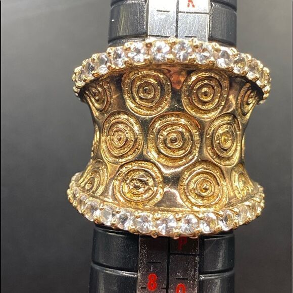 Sterling silver 925 concave ring with gold overlay swirl white sapphire - Picture 11 of 14